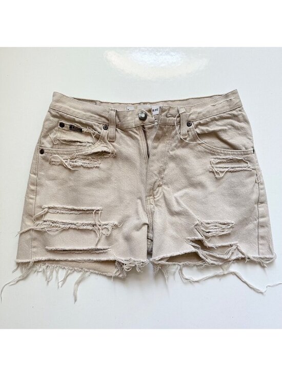 Lee Pants - Vintage Lee Cutoff Jean Shorts Size 30 Tan Denim Distressed 9.5 Rise